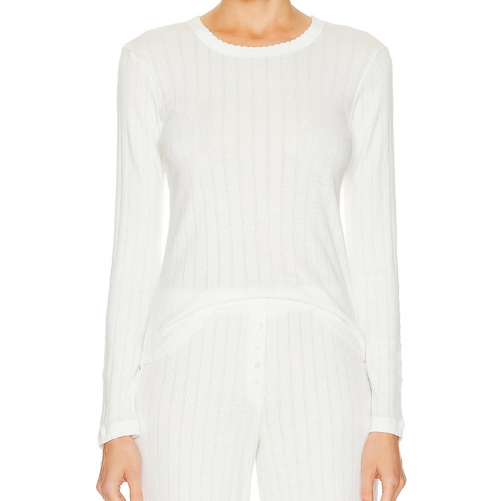 LESET Pointelle Long Sleeve Fitted Top, Size S